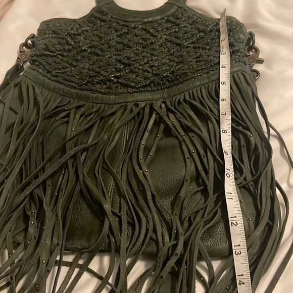 Free People Green Leather Fringe Shoulder/Crossbody Bag - Picture 10 of 11